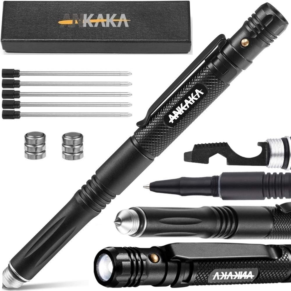 The Most Loaded 6-in-1 Tactical Pen: Solves Other Brands' Weaknesses,Self Defense Tip + Flashlight + Ballpoint + Bottle Opener + Screw Driver + Hexagonal Wrench, 5 Ink Refills + 6 Batteries