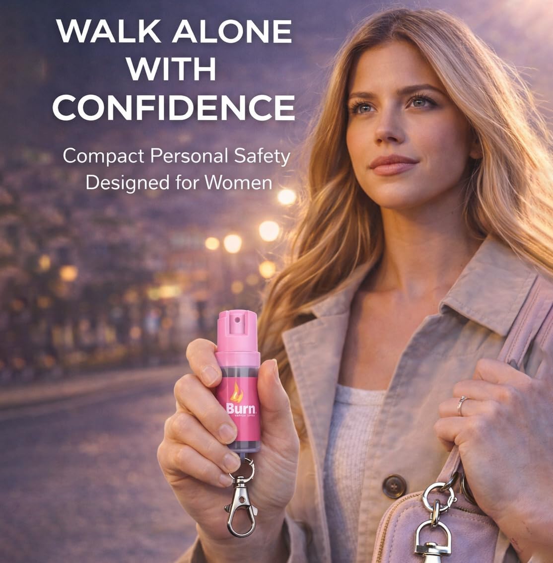Burn Pepper Spray Keychain Self Defense for Women & Men, 1/2oz Compact Mini OC Spray with Twist Top, Clip, Police Grade, 12 FT Range, Personal Protection for Purse, Backpack, Home & Everyday Carry