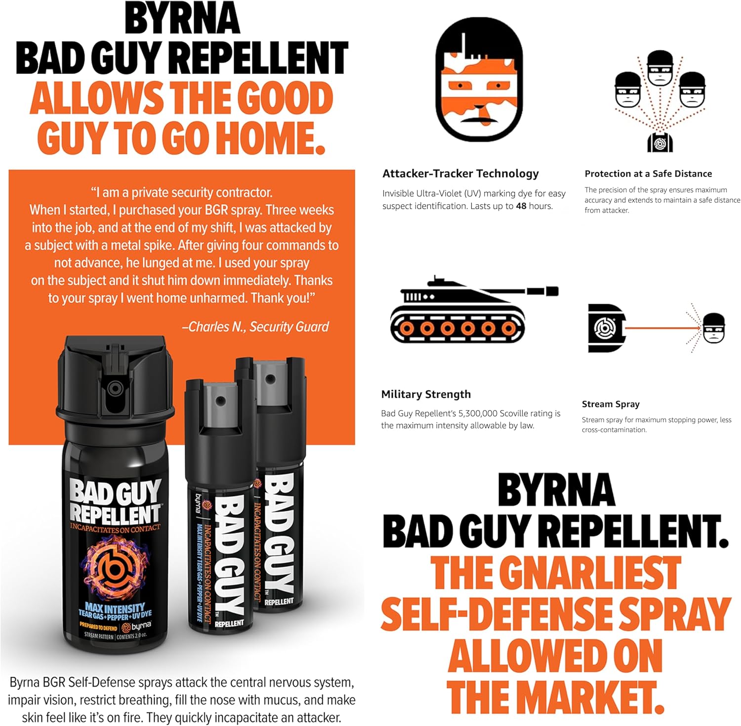 Byrna BGR MAX Pepper Spray + Tear Gas | Maximum Stopping Power | Attacker Tracker UV Marking DYE Technology | Military Strength Self-Defense Stream Spray