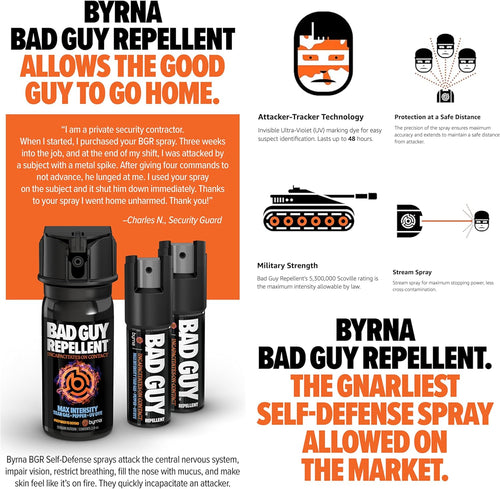 Byrna BGR MAX Pepper Spray + Tear Gas | Maximum Stopping Power | Attacker Tracker UV Marking DYE Technology | Military Strength Self-Defense Stream Spray
