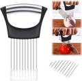 Onion Slicer Vegetable Chopper, Stainless Steel Onion Holder for Slicing, Kitchen Gadgets Slicer and Chopper, Cutter for Meat, Fruit, Potato, Tomato Slicers (Black)