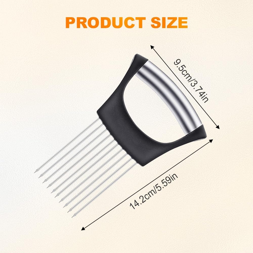 Onion Slicer Vegetable Chopper, Stainless Steel Onion Holder for Slicing, Kitchen Gadgets Slicer and Chopper, Cutter for Meat, Fruit, Potato, Tomato Slicers (Black)