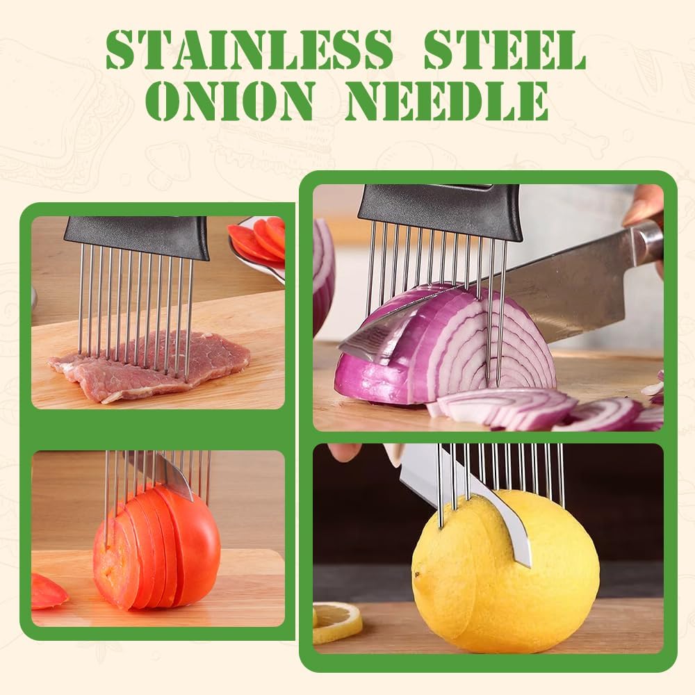 Onion Slicer Vegetable Chopper, Stainless Steel Onion Holder for Slicing, Kitchen Gadgets Slicer and Chopper, Cutter for Meat, Fruit, Potato, Tomato Slicers (Black)