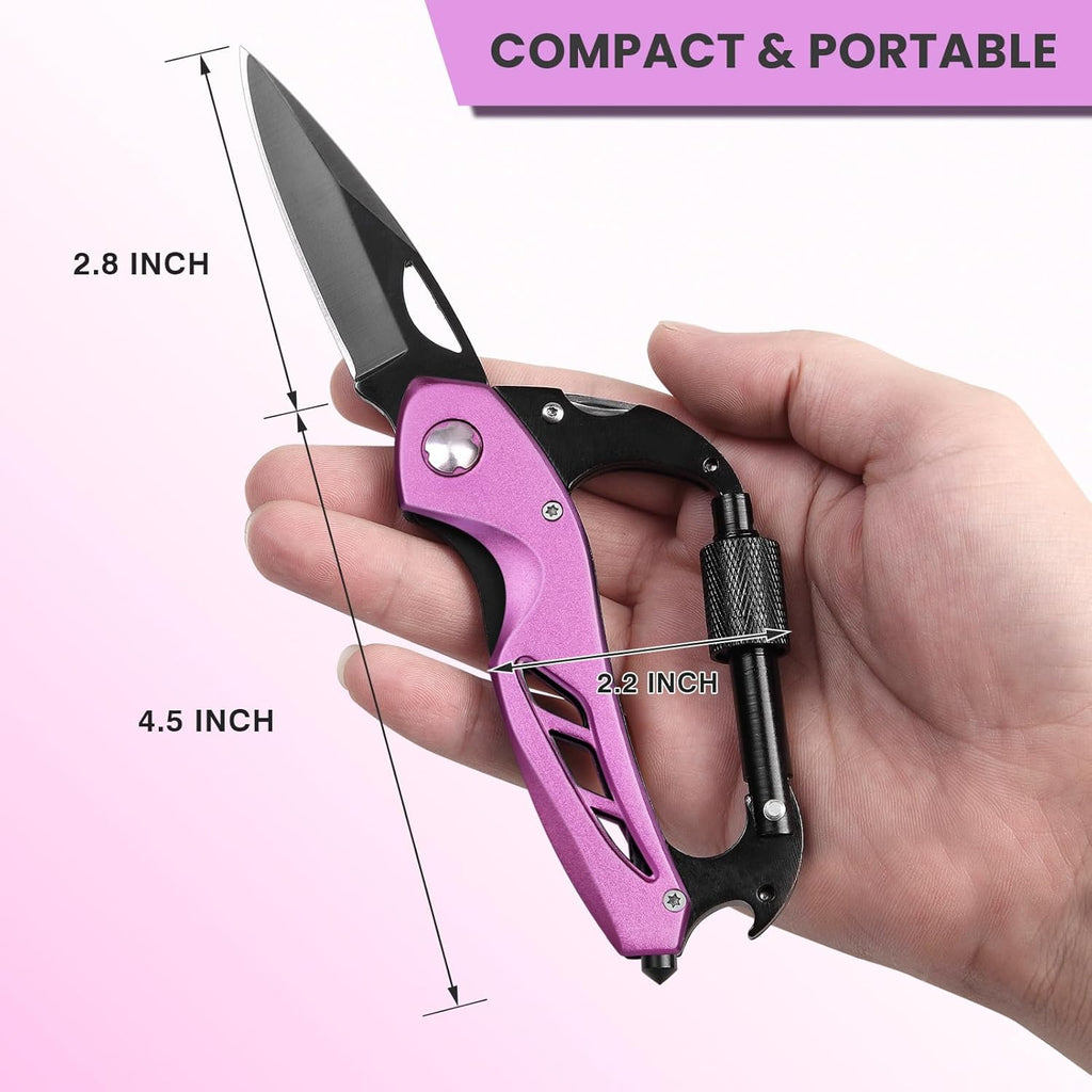 Pink Multitool Carabiner, Stocking Stuffers Gifts for Mom Women Wife, 6-in-1 Keychain Multi Tools with Window Breaker, Bottle Opener and Screwdriver, EDC Gear Gadget for Camping Hiking