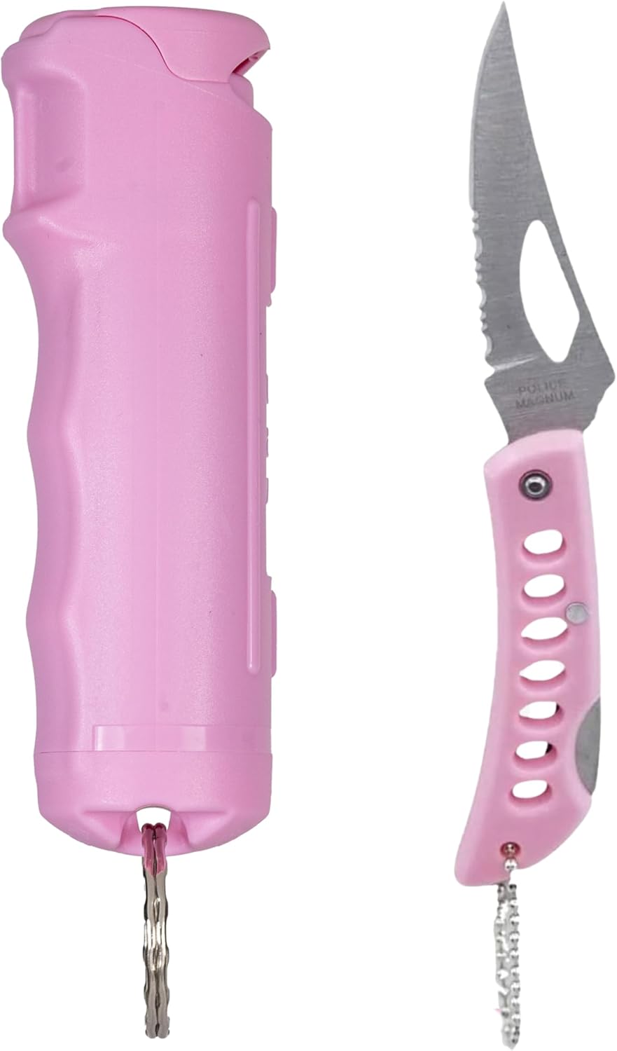 Police Magnum Keychain Pepper Spray Combo Safety Kit- Maximum Heat Strength OC with Pink Pocket Knife Self Defense- Made in The USA- 1 Pack Soft Pink FT