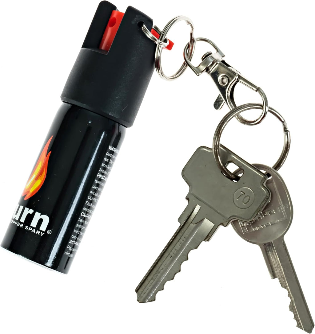 Burn Pepper Spray for Self Defense - 1/2oz Compact Pepper Spray for Women with Keychain, Maximum Strength, Police Grade with UV Dye, Ideal for Personal Safety, Security, Joggers & Home Defense, Black