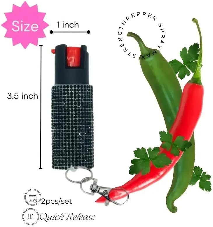 3-Pack 20ml Bling Pepper Spray Keychain for Women – Decorative Acrylic Design, Snap-Clip Carry, Twist Safety Lock (1.33% OC Formula)