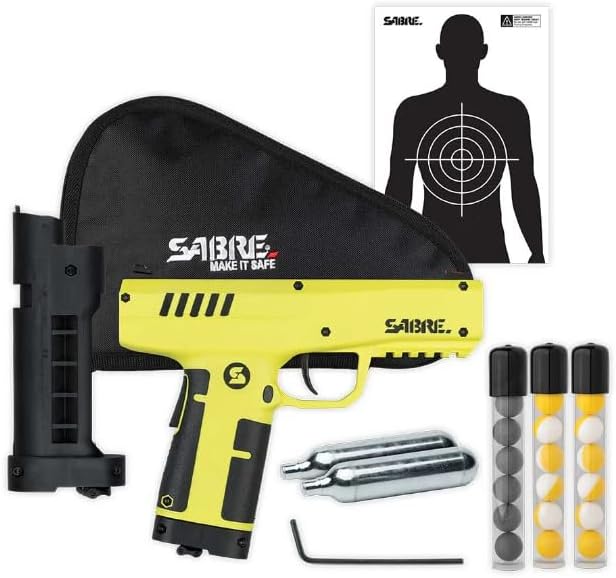 Sabre Home Defense Projectile Launcher, Large Size with (7) 0.68 Cal. Impact Projectiles, 40% More Stopping Power for Extra Home Protection, Holds Up to 7 Projectiles