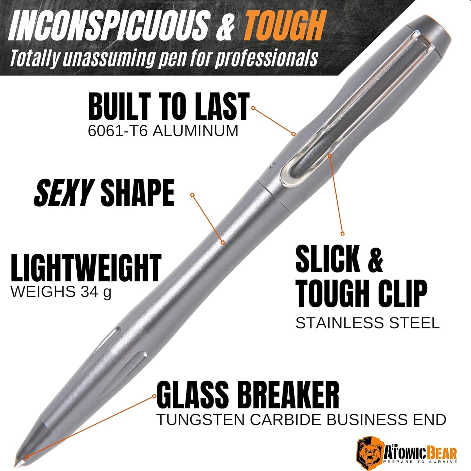 Self Defense Tactical EDC Pen, Car Window Glass Breaker, Emergency & Survival Military Pens For All Weather With 2 Ink cartridges, Cool Gadget for Men and Women