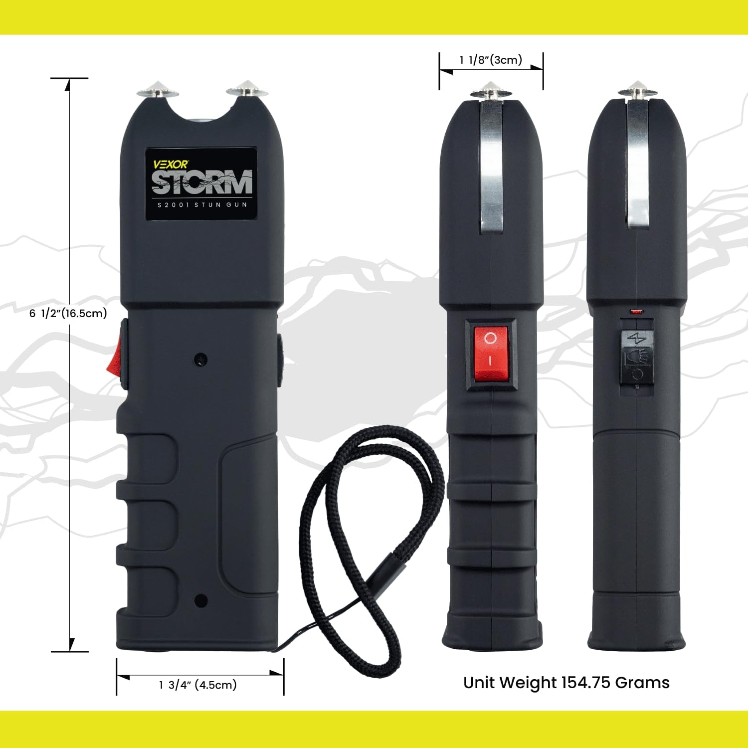 Vexor Storm S2001 Personal Safety Device - Rechargeable with LED Light - Ergonomic Grip and Wrist Strap - Safety Switch - Includes Holster and Training Guide