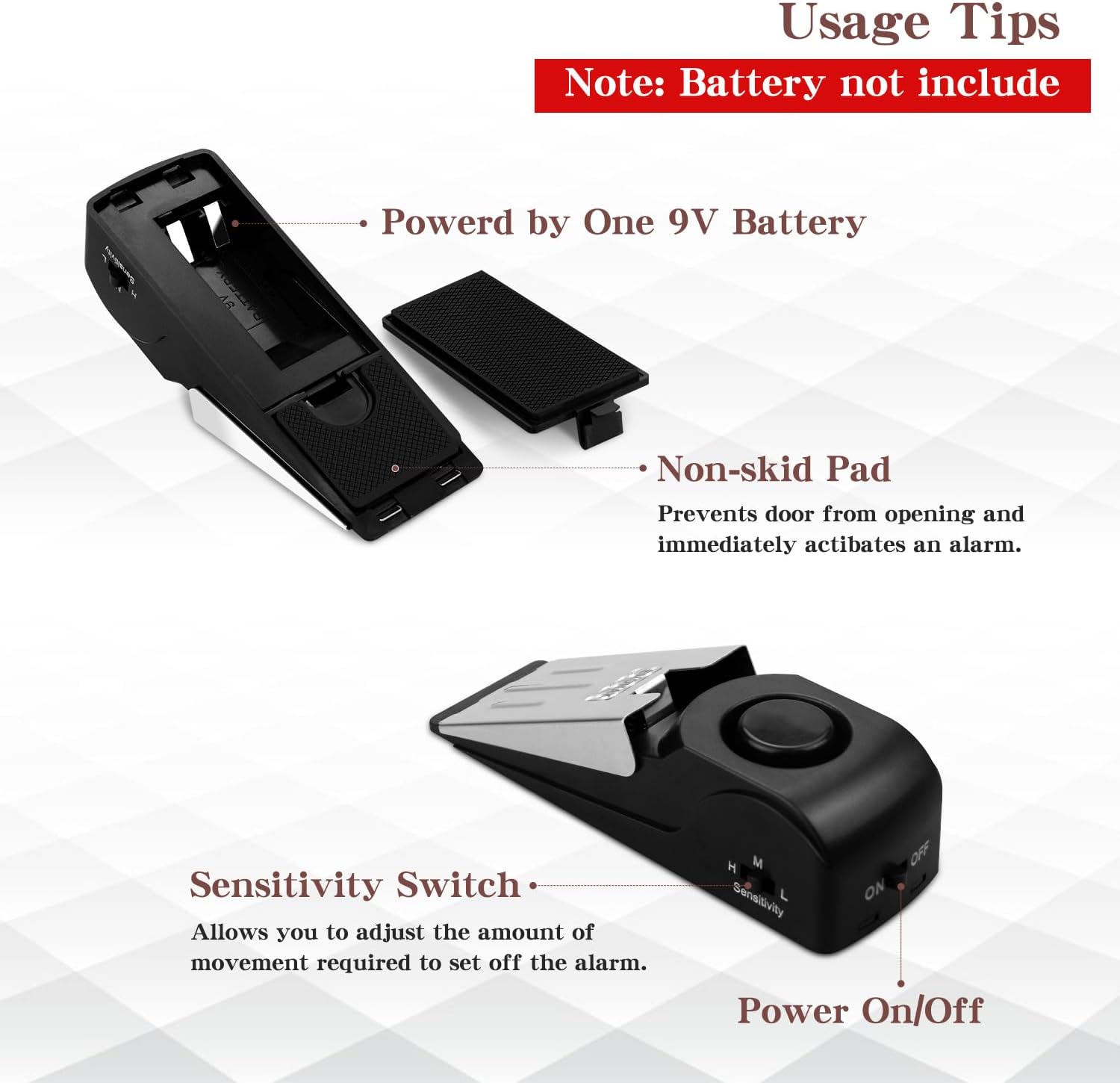 EMDMAK Door Stop Alarm with 120DB Siren Door Stop for Home & Travel (Black) (Pack of 2)