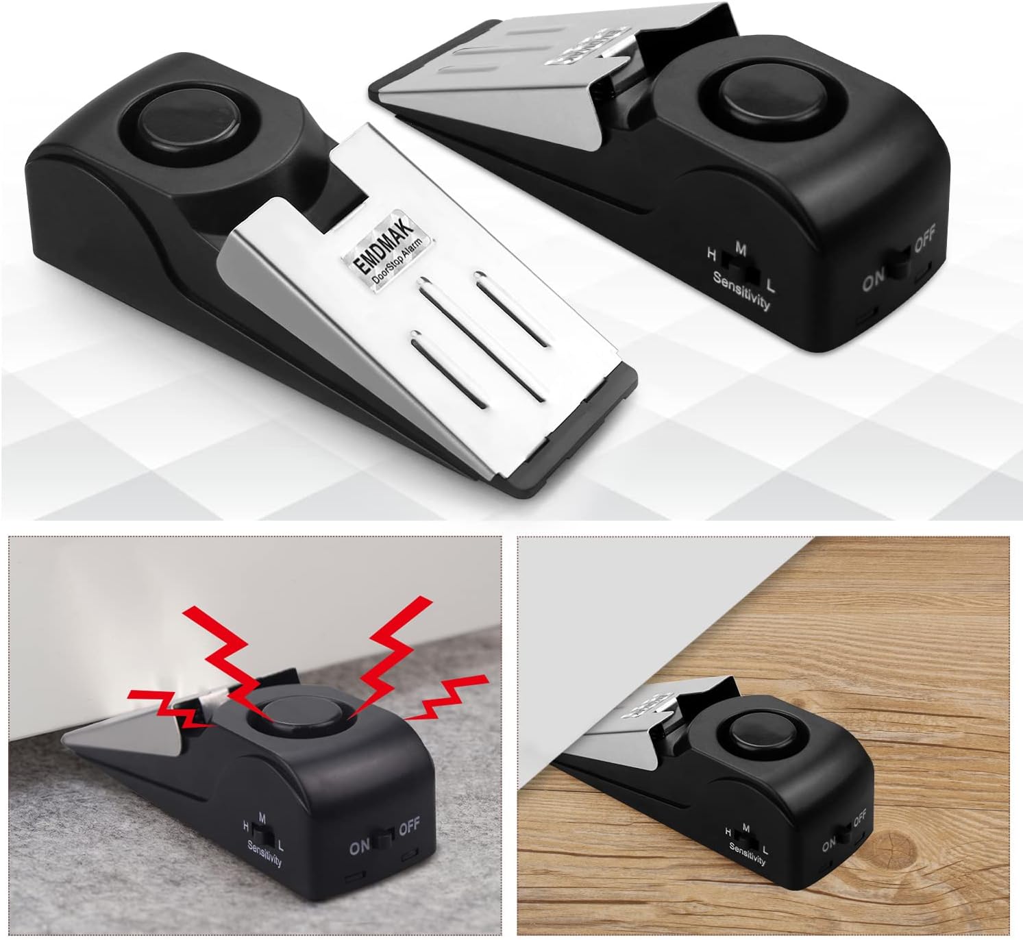 EMDMAK Door Stop Alarm with 120DB Siren Door Stop for Home & Travel (Black) (Pack of 2)