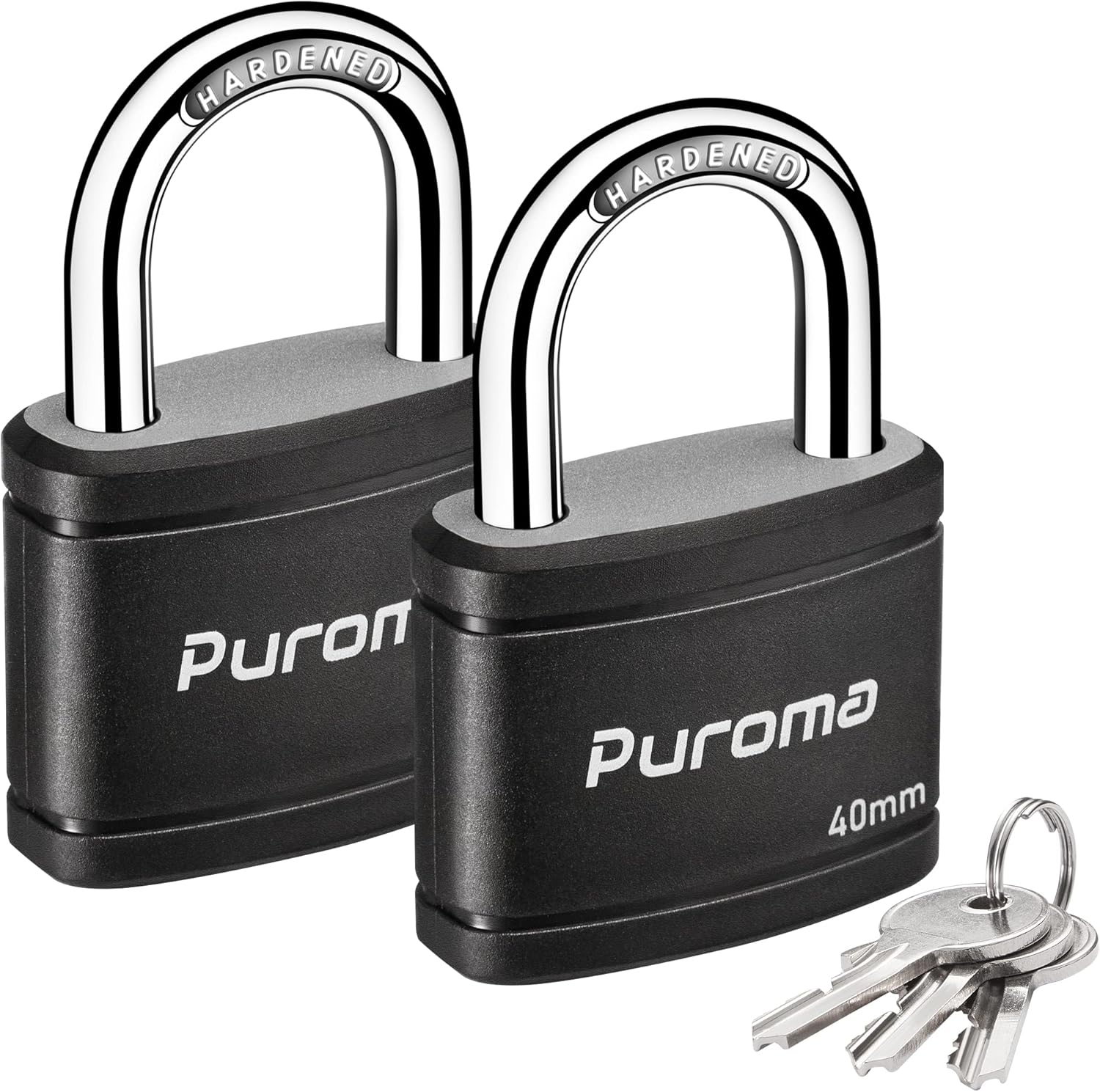 Puroma 2 Pack Keyed Padlock with 3 Keys Alike, 7/8 Inch Locker Lock 40mm Heavy-Duty Locks for Gate Fence Hasp Cabinet Toolbox School Gym Locker (Black)