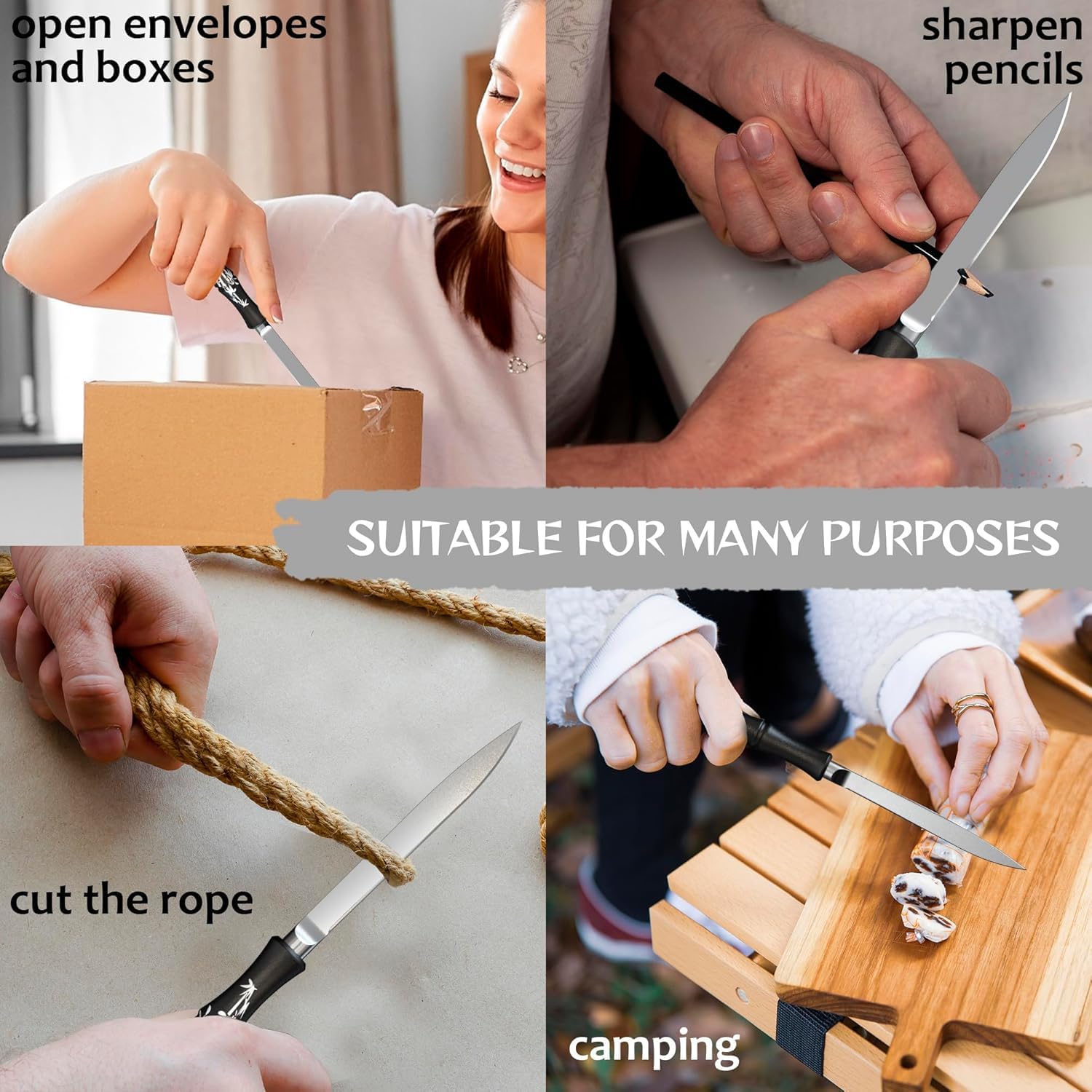 Grand Way 5.5" Knife - Small Black Knife - Japanese Utility - Sharp Knives - Letter and Envelope Opener - Pocket Knife for Men and Women - Best Gift Idea